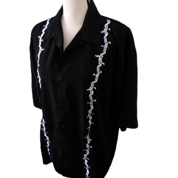 vtg 90's Jnco Shirt L Black Embroidered Barbwire Hip Hop Button Streetwear Nice - Picture 5 of 12